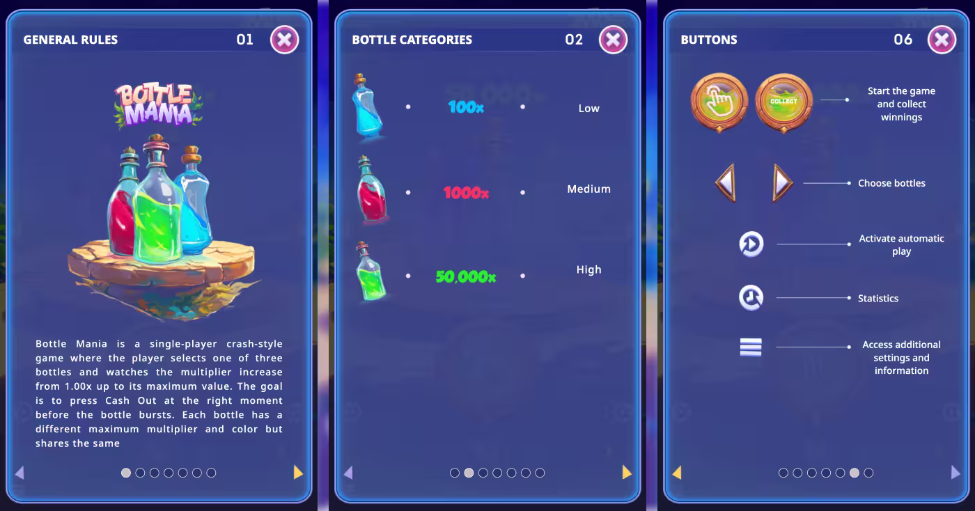 3 steps to play Bottle Mania by SmartSoft Gaming